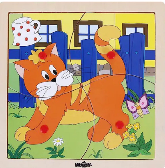 Puzzle din lemn Woody - Pisicuță, 4 piese