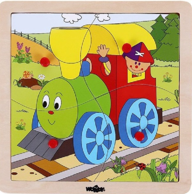 Puzzle din lemn Woody - Tren, 4 piese