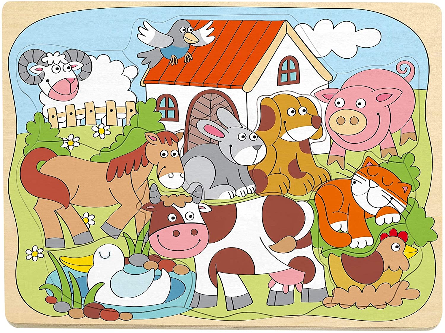 Puzzle din lemn Woody - Animalele din ferma, 10 piese