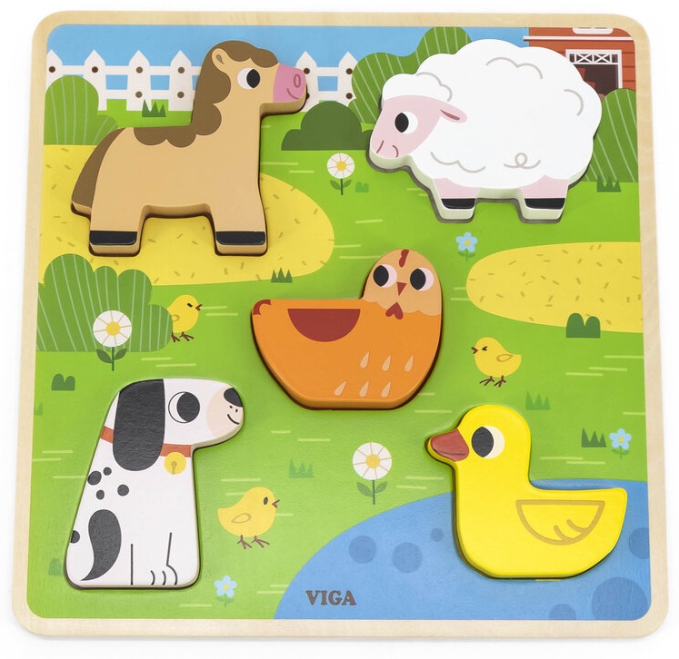 Puzzle tactil din lemn Viga - O fermă