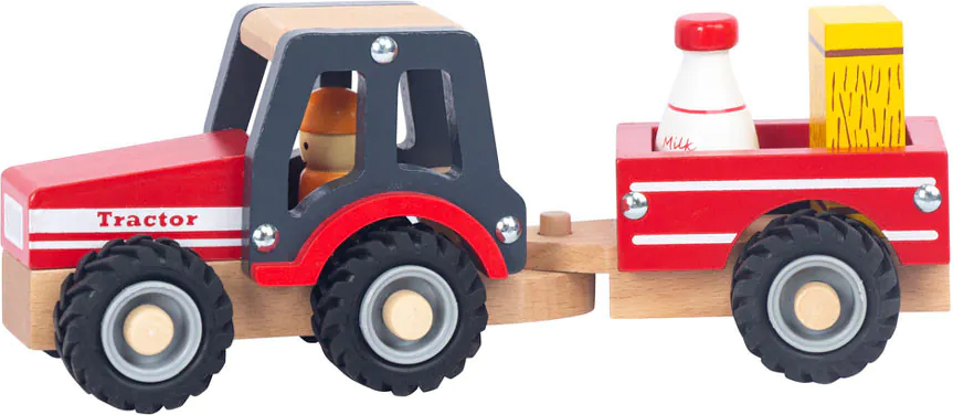 Tractor din lemn Wooden - Cu remorcă