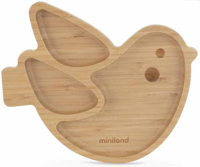 Farfurie din lemn cu vacuum Miniland - Eco Friendly, Bird