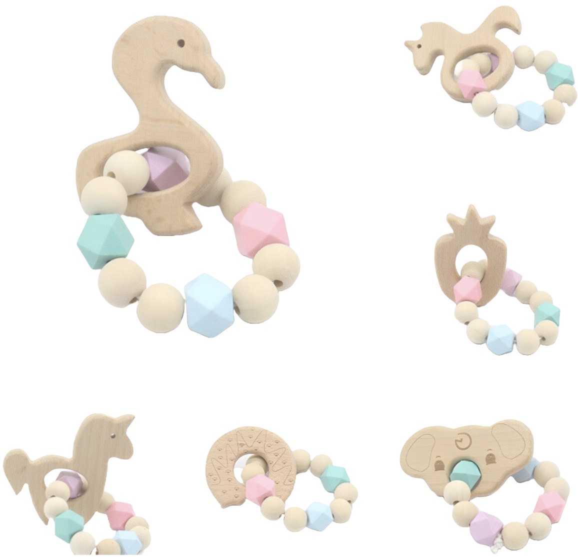 Jucărie de dentiție din lemn cu brățară Smart Baby - Multicolor, sortiment