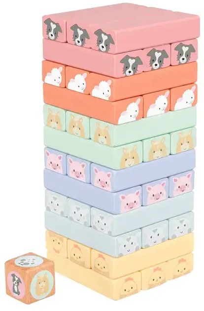 Joc din lemn Orange Tree Toys - Jenga, Animale de fermă