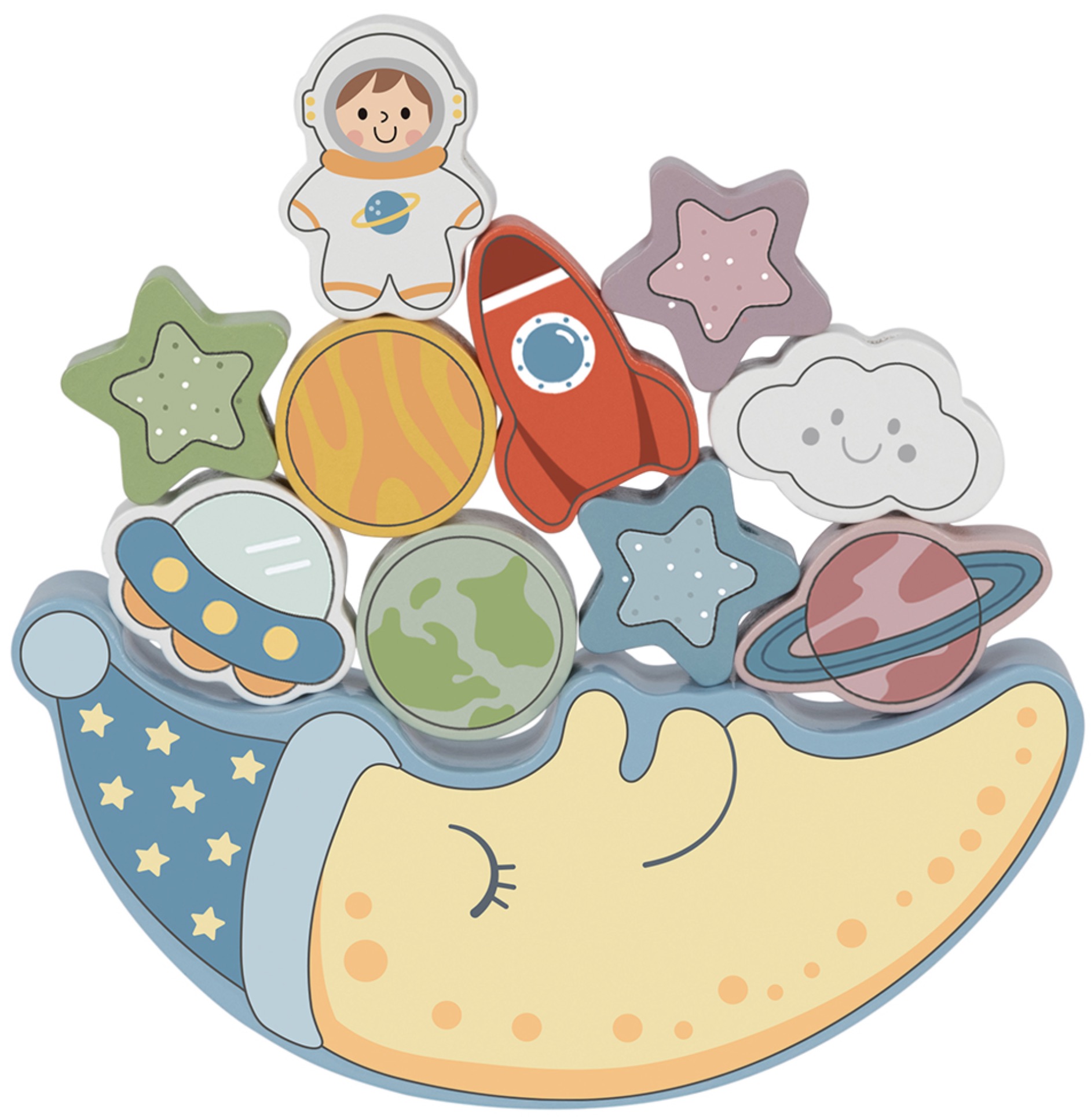 Joc de echilibru din lemn 2 în 1 Tooky Toy - Micii Astronauți