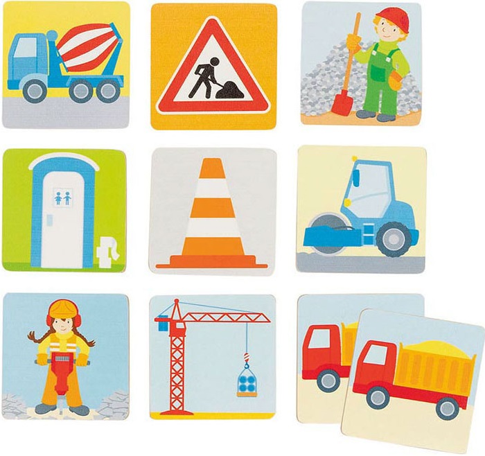 Jucărie din lemn pentru memorie Goki - Şantier de construcţie, 32 piese