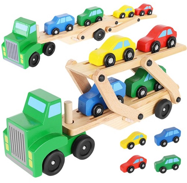 Jucărie din lemn  Kruzzel - Transportor auto cu cărucioare