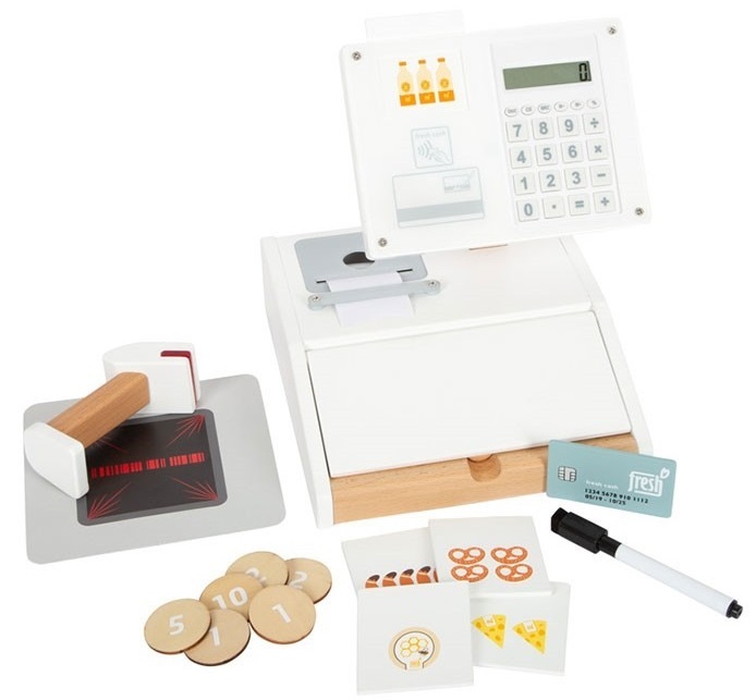Jucărie din lemn  Small Foot - Casa de marcat, cu accesorii