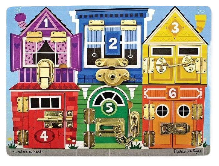 Jucărie din lemn Melissa & Doug - Placă activă cu încuietori, casă