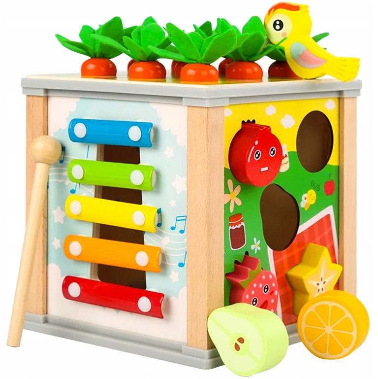 Sortator de lemn Kruzzel - Cub educativ cu fructe și legume