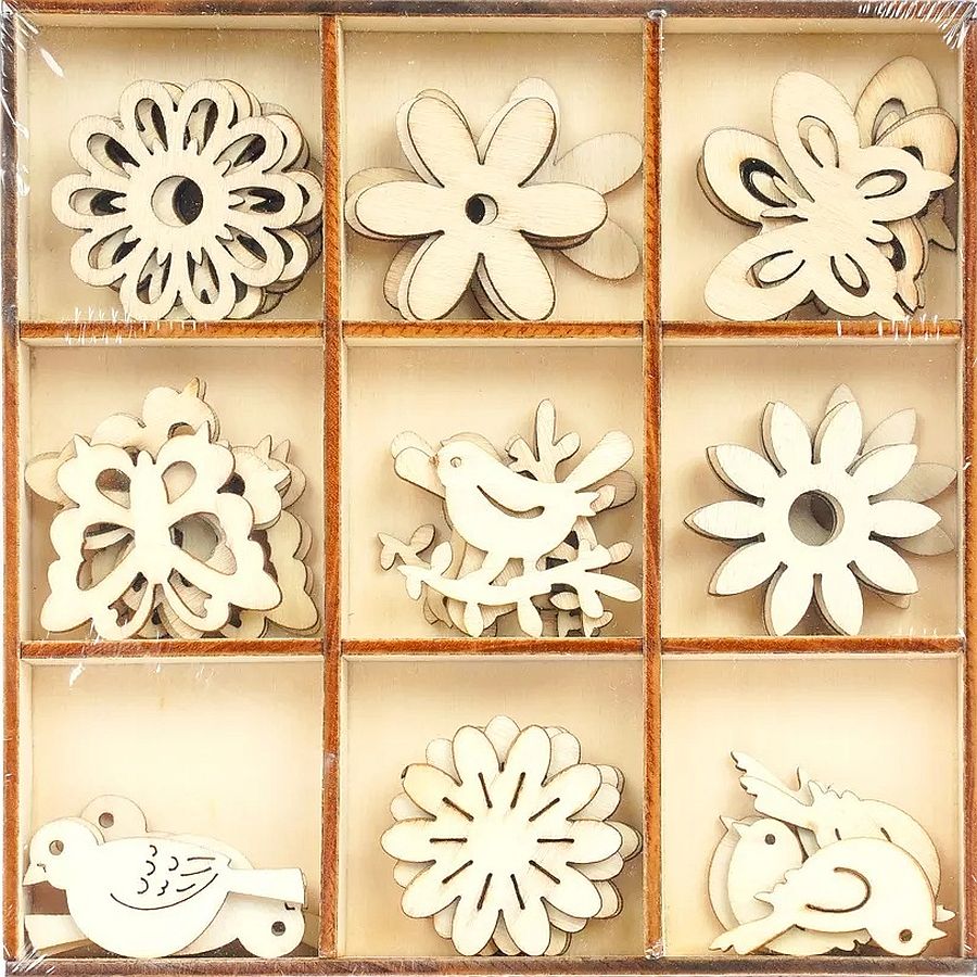 Figurine din lemn pentru decor Fandy - Primăvară, 45 buc