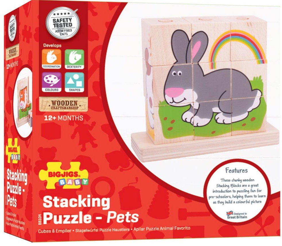 Cuburi de lemn pentru insirat Bigjigs - Animale