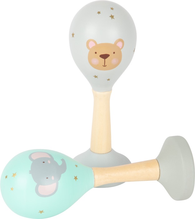 Maracas din lemn cu picior mic - culori pastelate, 2 bucăți