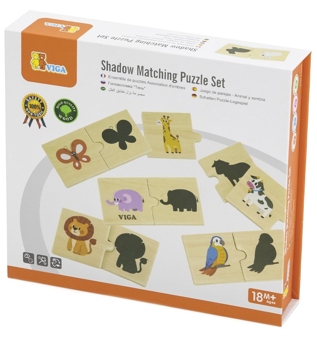 Puzzle din lemn Viga Toys - Animalele și umbrele lor