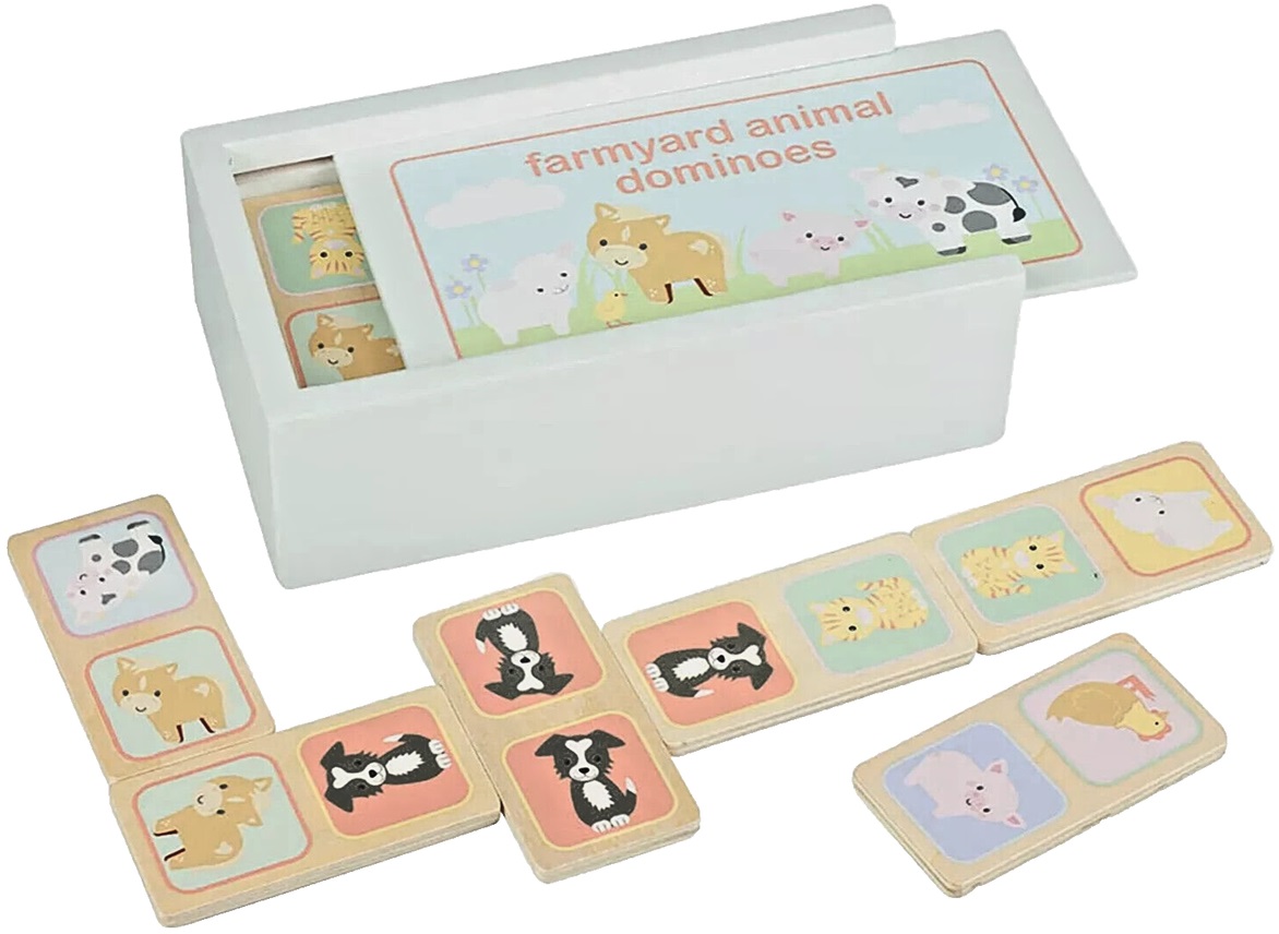 Domino din lemn Orange Tree Toys - Animale de fermă, 28 piese