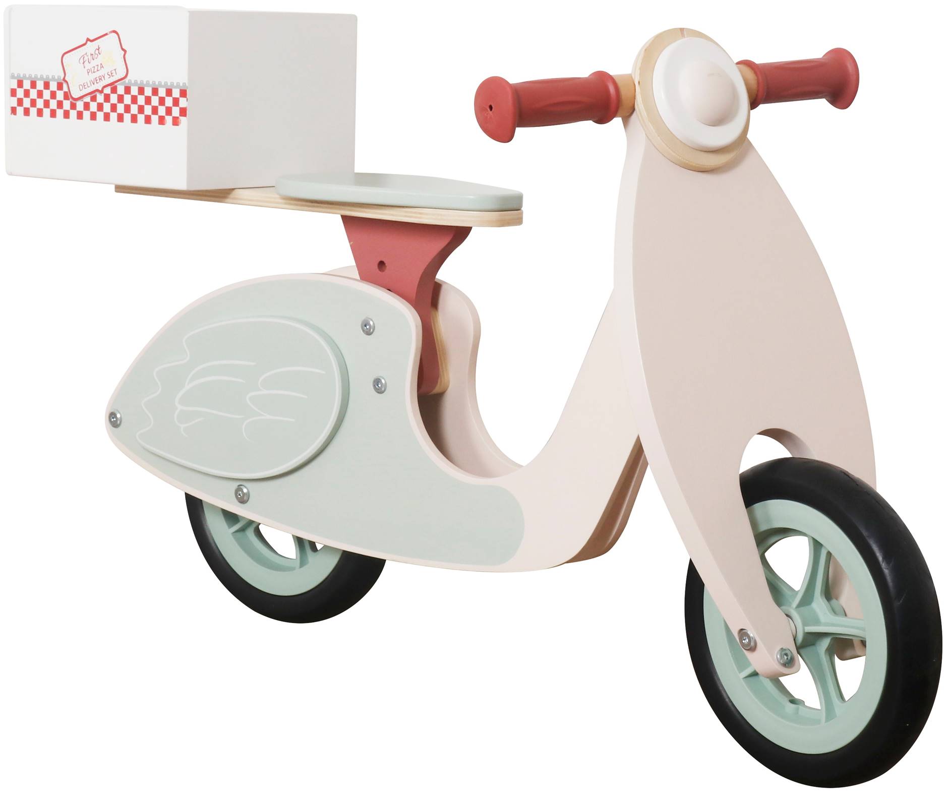 Roată de echilibru din lemn Ginger Home - Motocicletă cu cutie de pizza
