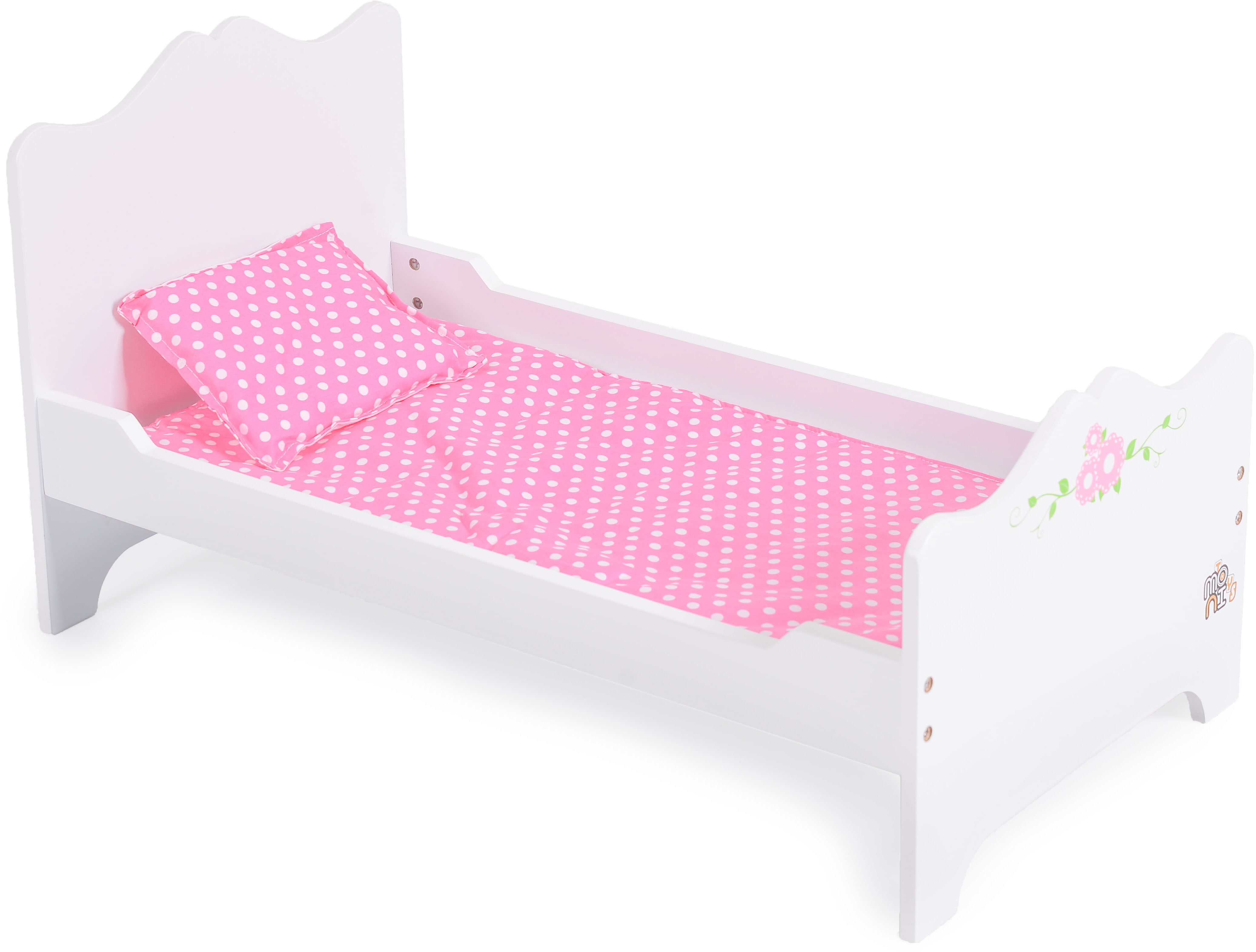 Patut din lemn pentru papusi Moni Toys - B019, alb