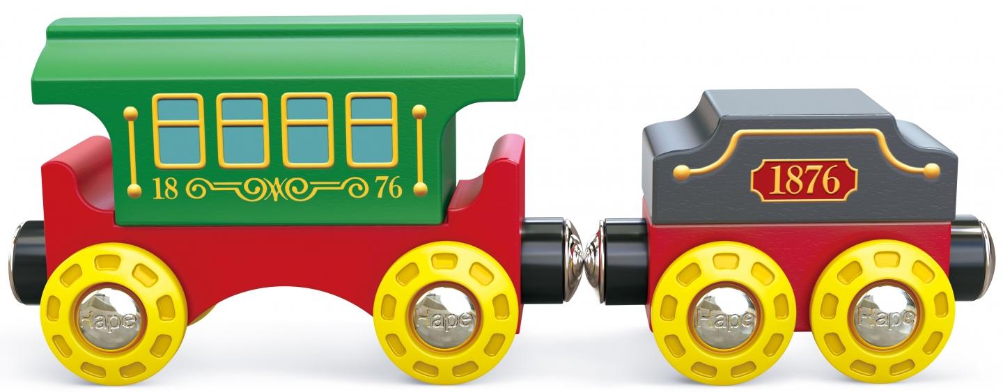 Tren de lemn cu efecte Hape - Retro Steam Train, 4 piese