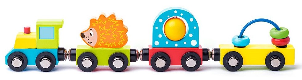 Trenulet din lemn Woody cu vagonase si diferite activitati