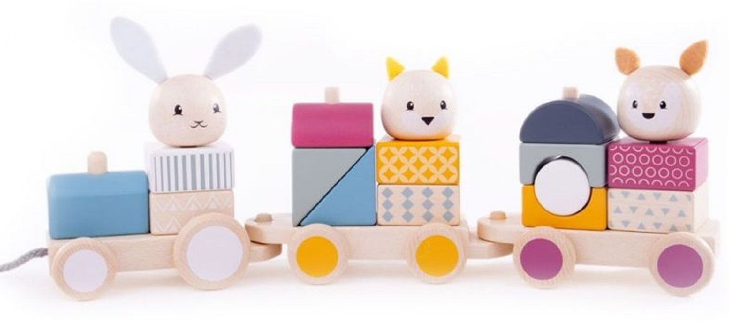 Tren din lemn, de tras Bigjigs - Animale din padure