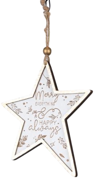 Decorare Eurolamp -Stea decorativă din lemn, 0,5 x 11 x 24 cm, albă cu auriu