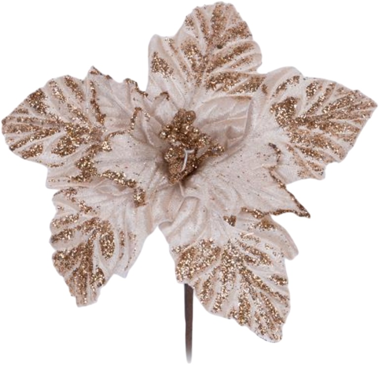 Decorare Eurolamp - Poinsettia, șampanie cu stamine albe
