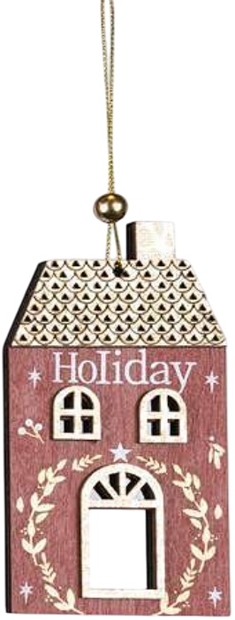 Decorare Eurolamp - Căsuță decorată, 0,5 x 7,5 x 13 cm, roșu cu auriu
