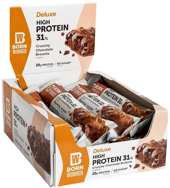 Deluxe Crunchy Protein Bar, brownie cu ciocolată, 12 bucăți, Born Winner