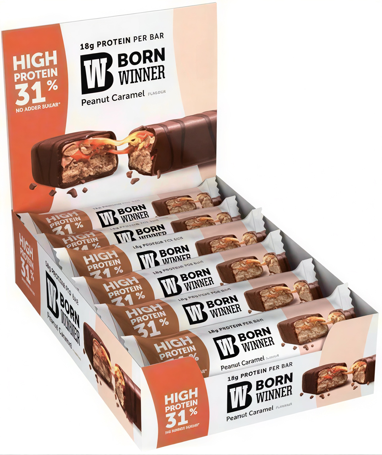 Deluxe Protein Bar, Arahide și caramel, 12 bucăți, Born Winner