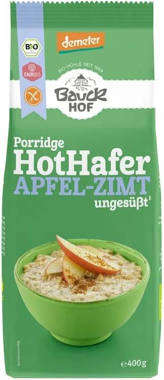 Fulgi de ovăz Demeter cu măr și scorțișoară, fără gluten, 400 g, Bauckhof