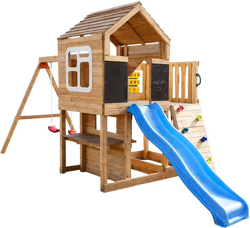 Căsuță de joacă din lemn pentru copii  Ginger Home - Cu tobogan, 2 leagăne, cadru de cățărat și nisip
