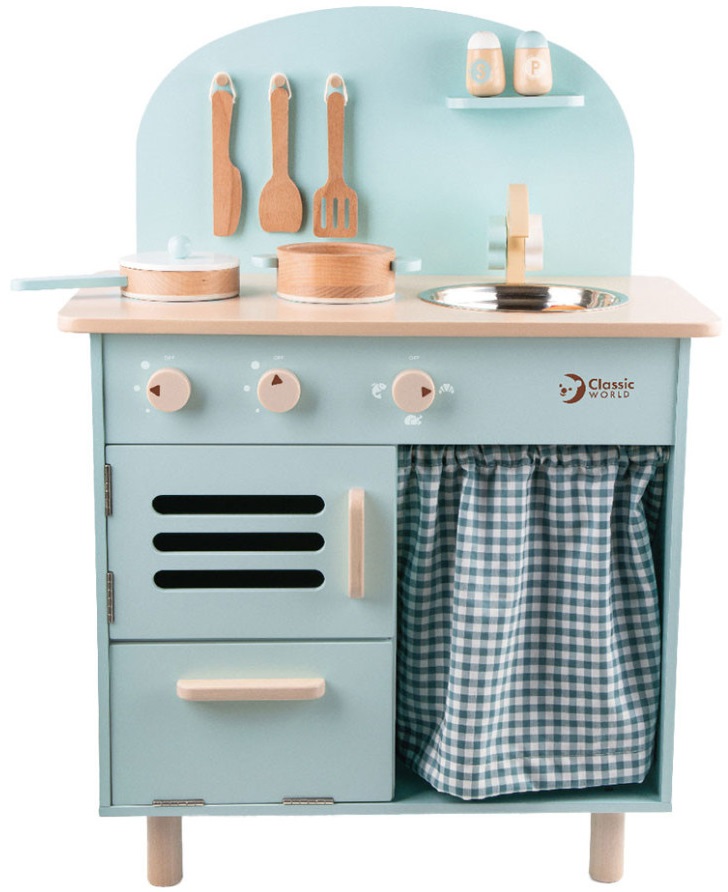 Bucatarie din lemn pentru copii Classic World - Retro, albastru