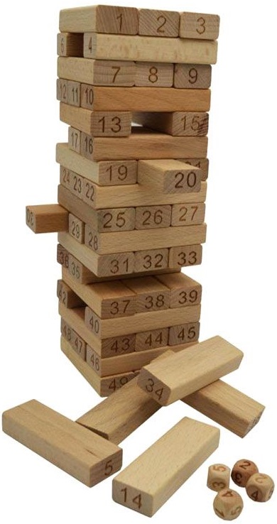 Joc pentru copii Raya Toys - Turnul de echilibru din lemn cu cifre, 51 de piese