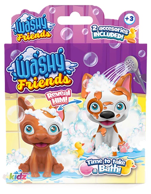 Joaca de copii Kidz World Washy Friends - Cățeluș de baie cu noroi, Boston Terrier