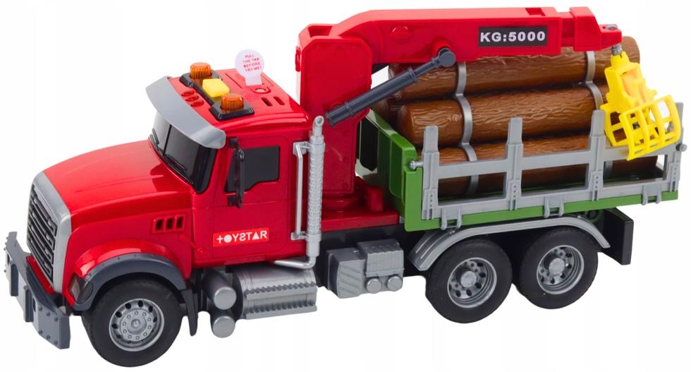 Jucărie pentru copii  Lean Toys - Camion pentru transportul buștenilor, 30 cm, roşu