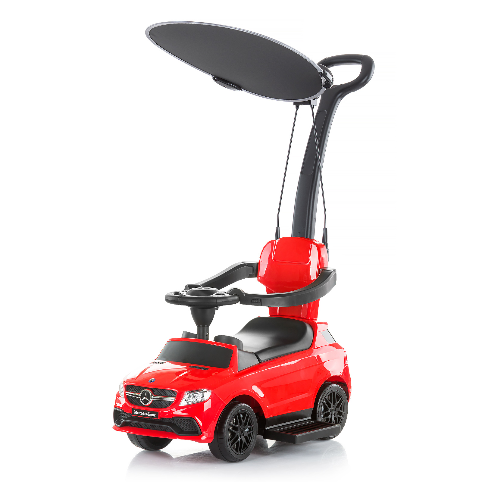 Mașină pentru copii cu mâner și baldachin Chipolino - Mercedes AMG GLE63, roşie