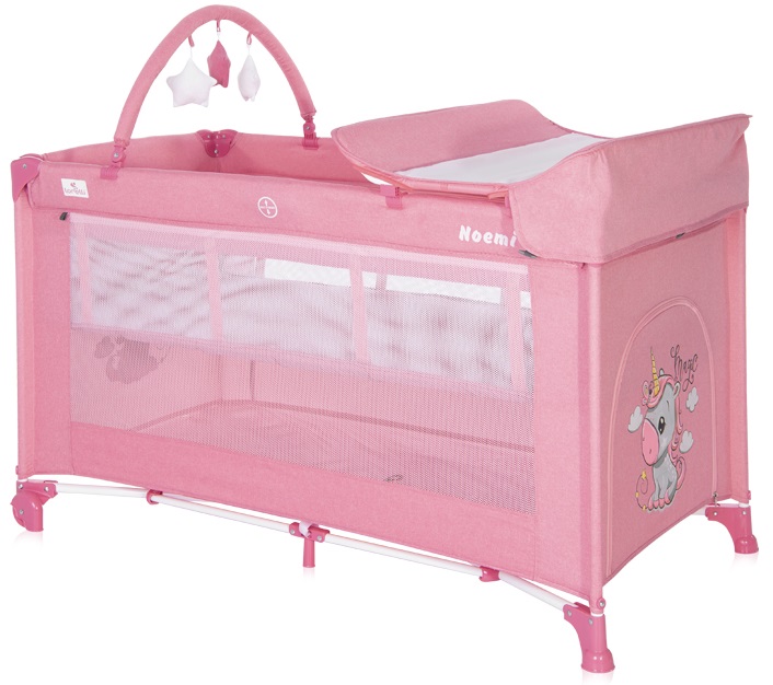 Pătuţ pentru copii cu două nivele Lorelli - Noemi Plus, Rose Velvet Unicorn