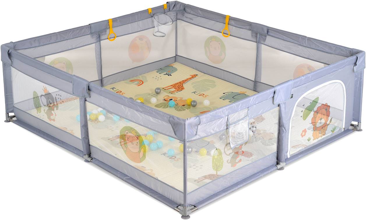 Țarc de joacă cu accesorii Moni - GameZone, 180 х 200 cm, gri