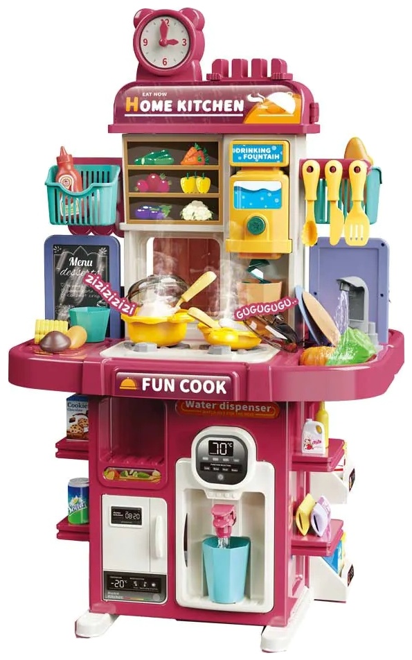 Bucătărie pentru copii Felyx Toys - Cu chiuvetă, apă curgătoare și dozator, 83 piese