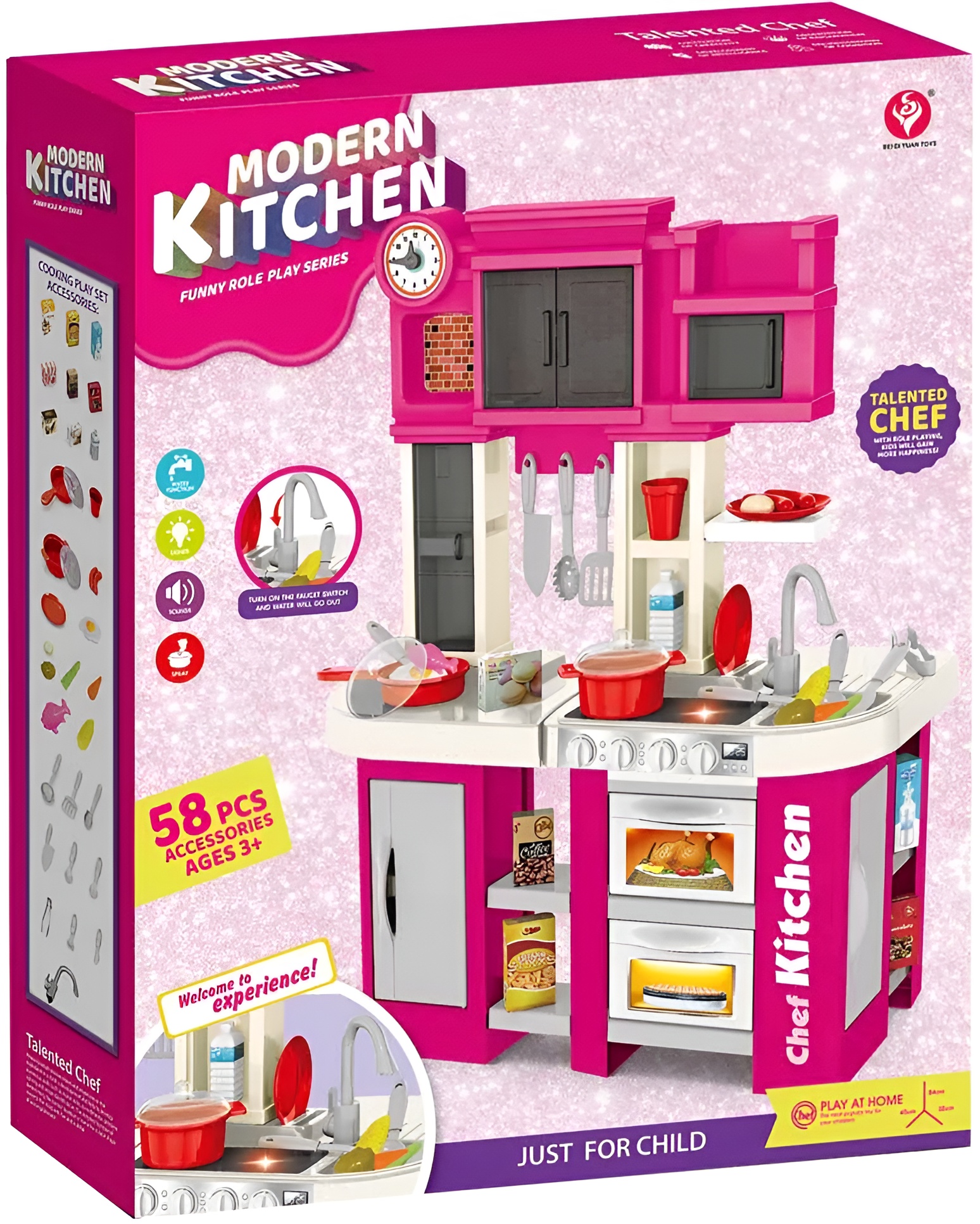 Bucătărie pentru copii  Yuan Toys - Home Chef, cu functii, roz