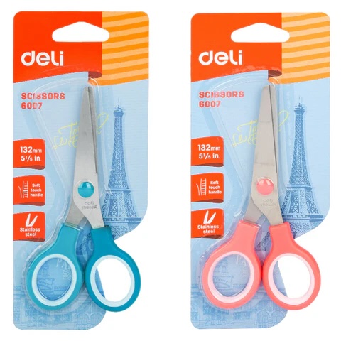 Foarfece pentru copii Deli - E6007, 13.2 cm, mânere cauciucate, sortiment