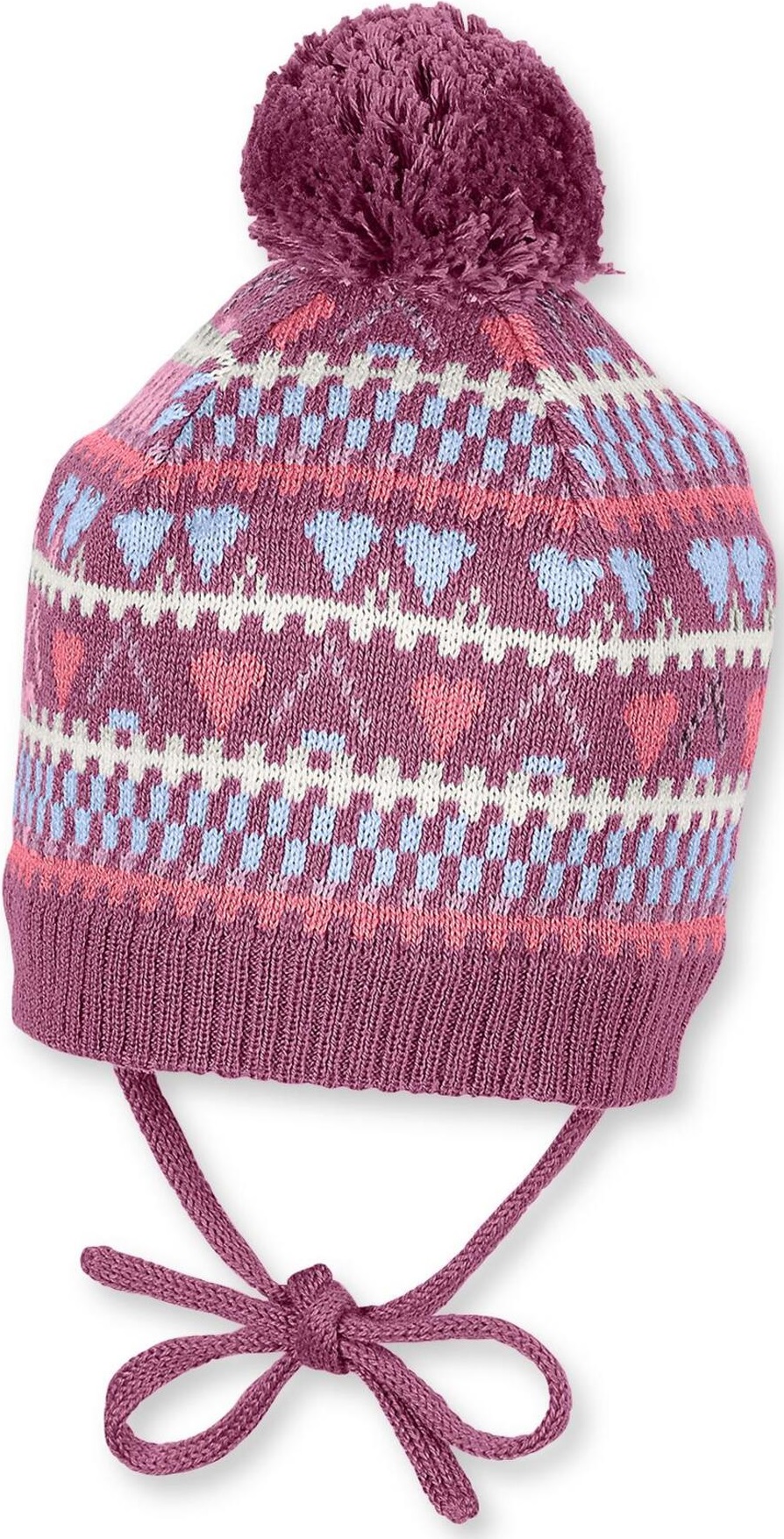 Căciulă tricotată pentru copii Sterntaler - Cu inimioare, 49 cm, 12-18 luni, roz închis