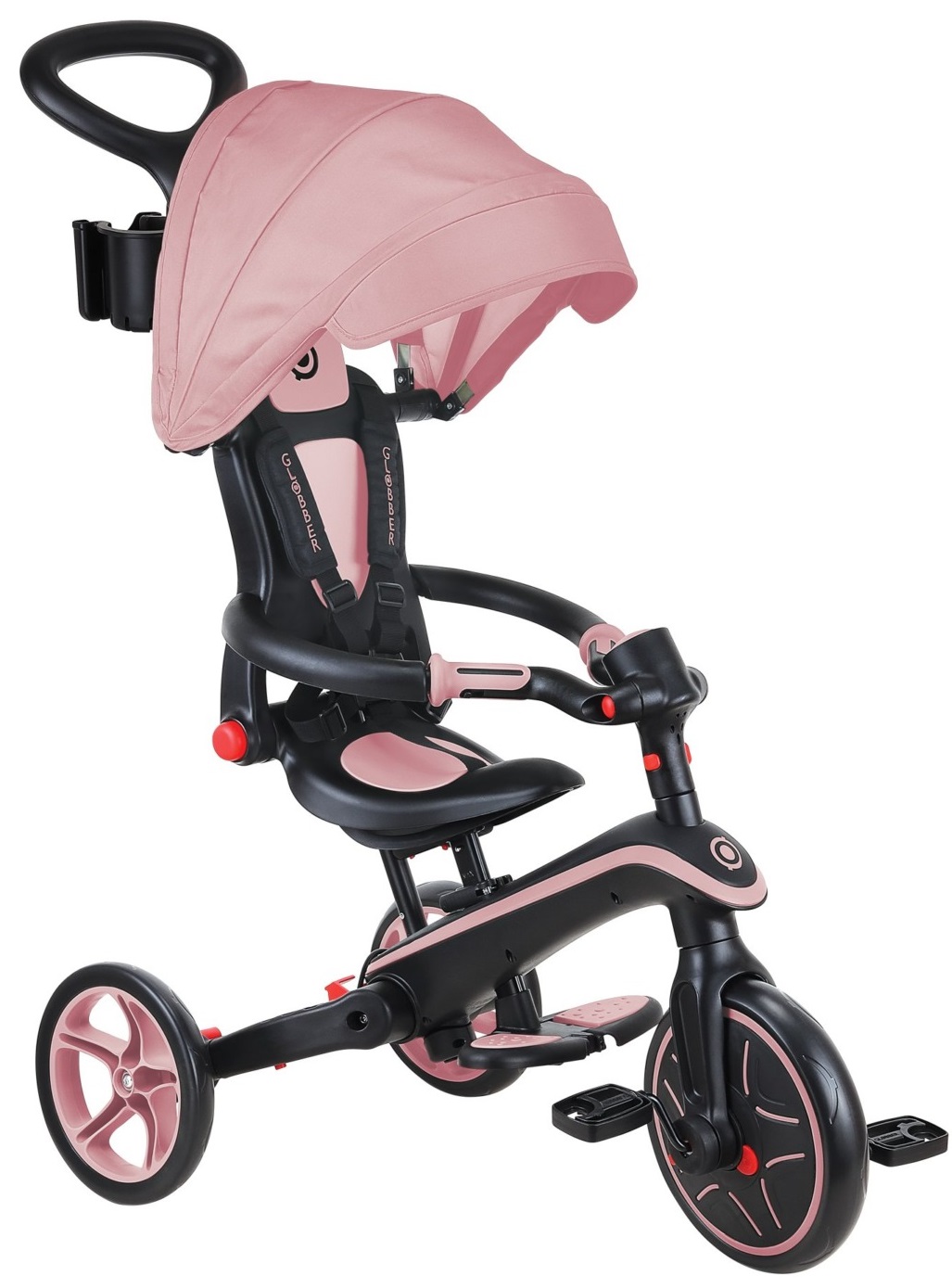 Tricicletă pliabilă pentru copii 4 în 1 Globber - Explorer Trike Foldable, roz