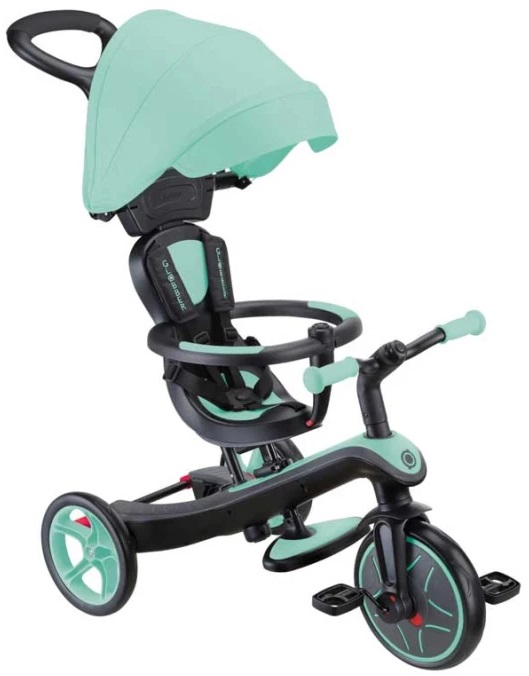 Tricicletă pentru copii 4 în 1  Globber - Explorer Trike, cu coperta, verde mentă
