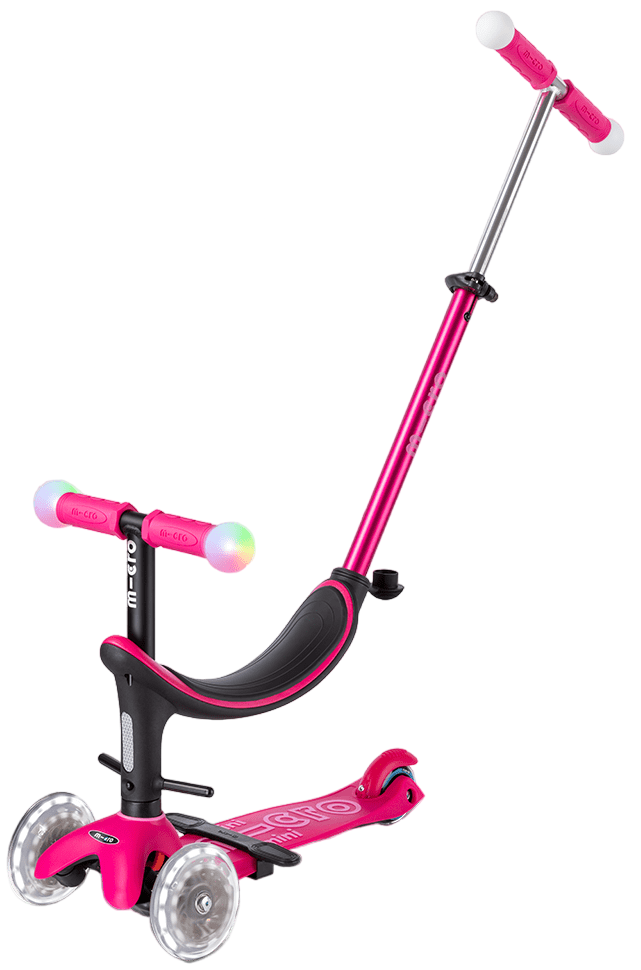 Trotinetă pentru copii 4 în 1 Micro - Mini2Grow Deluxe Magic LED, Pink