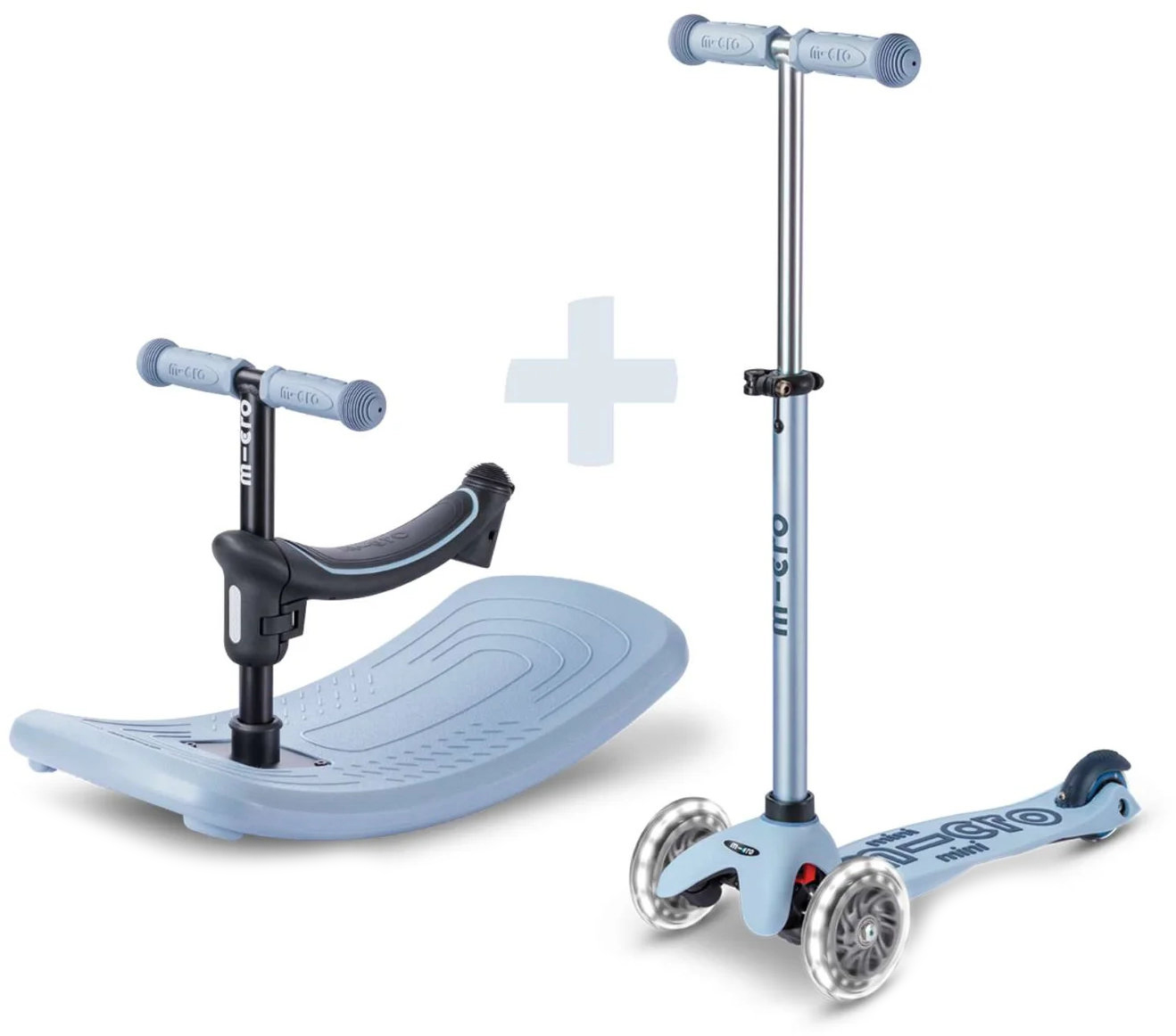 Trotinetă pentru copii 6 în 1 Micro - Mini Deluxe, Rock & Go LED, Ocean Slate