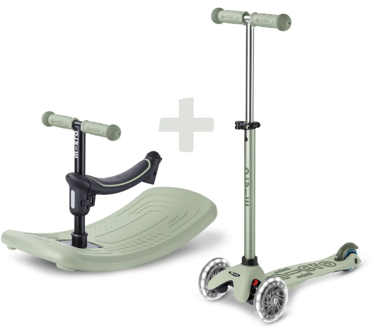 Trotinetă pentru copii 6 în 1 Micro - Mini Deluxe, Rock & Go LED, Olive Sage