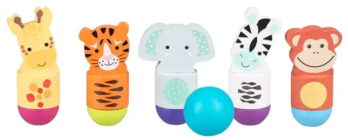 Pistă de bowling din lemn pentru copii Orange Tree Toys - Animalele junglei