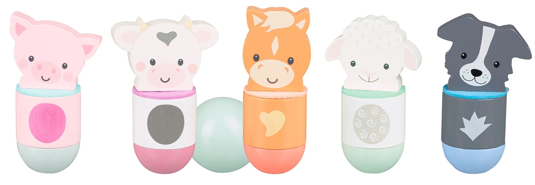 Pistă de bowling din lemn pentru copii Orange Tree Toys - animale de fermă