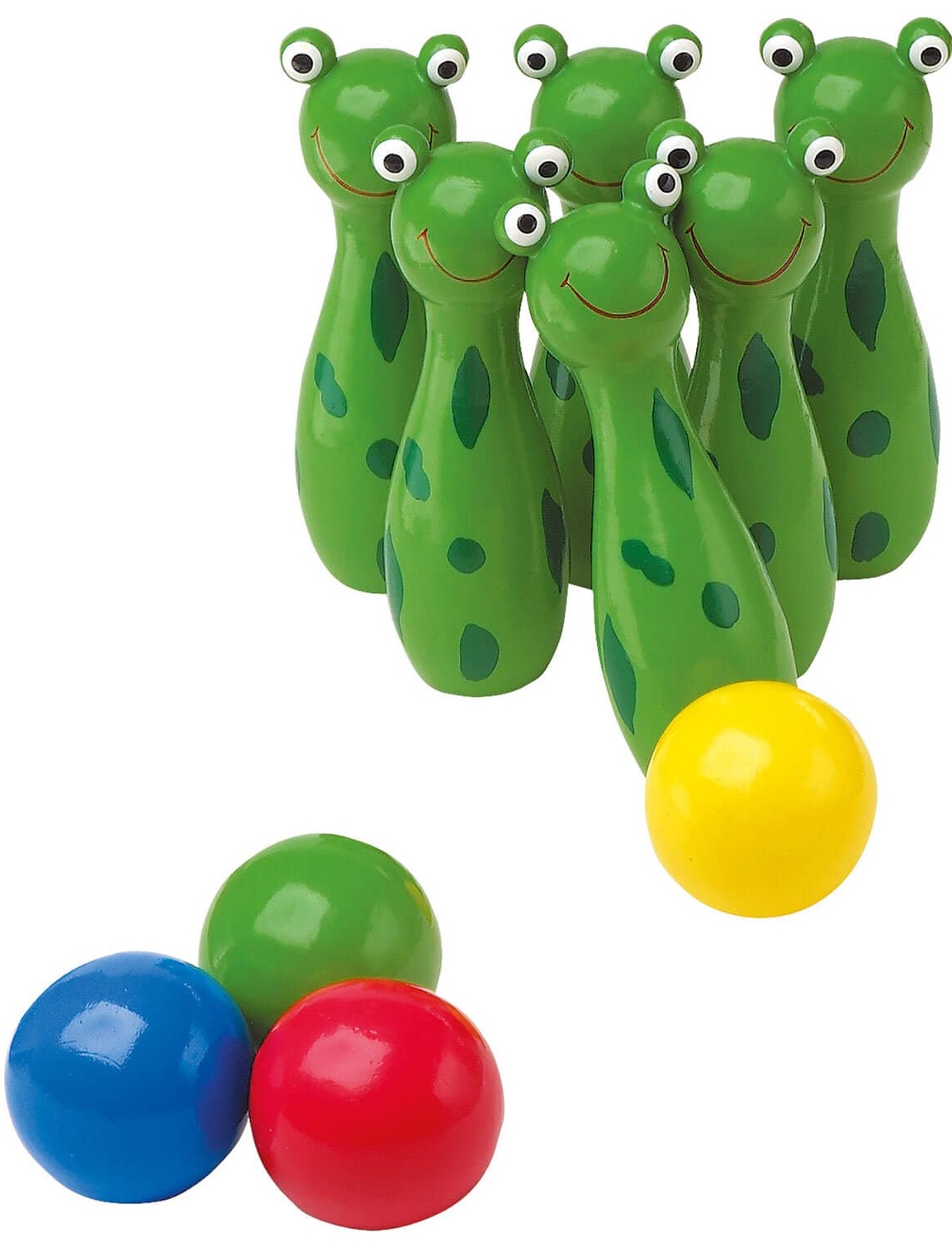 Bowling din lemn pentru copii Small Foot - Broaste, 10 piese
